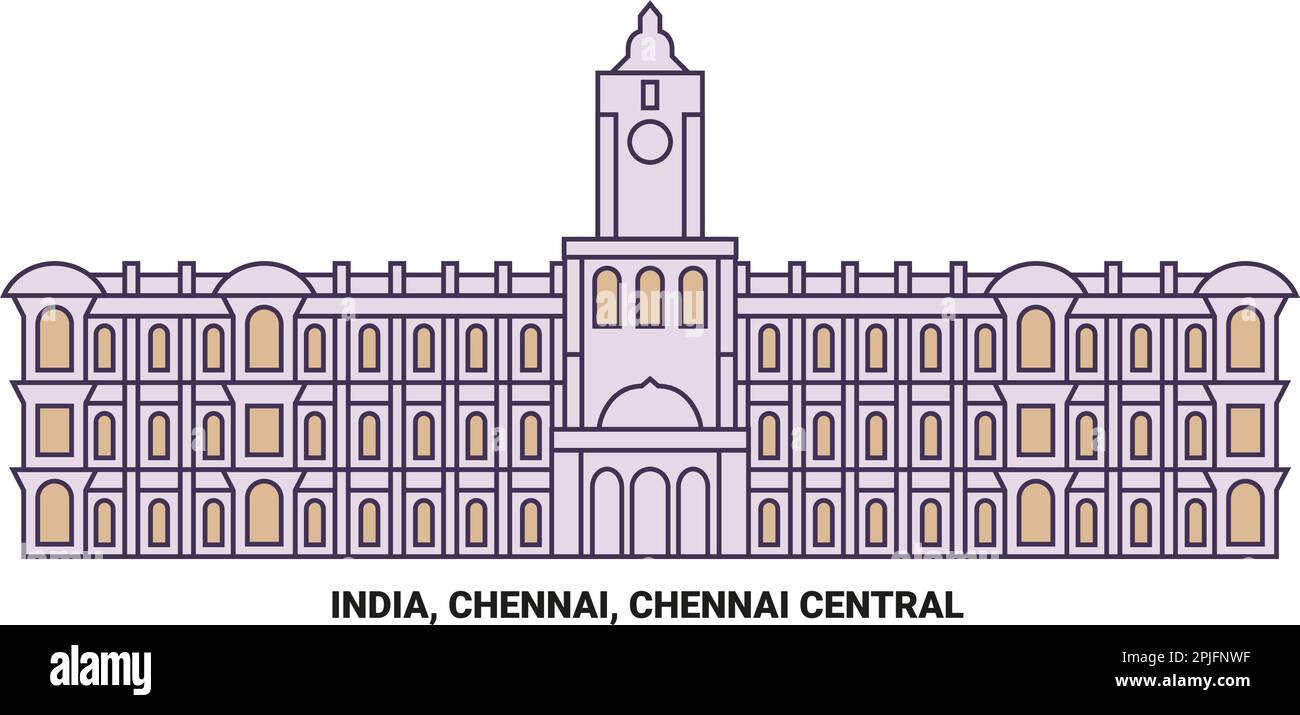 Indiens, Chennai, Chennai Central Reise-Wahrzeichen-Vektordarstellung Stock Vektor
