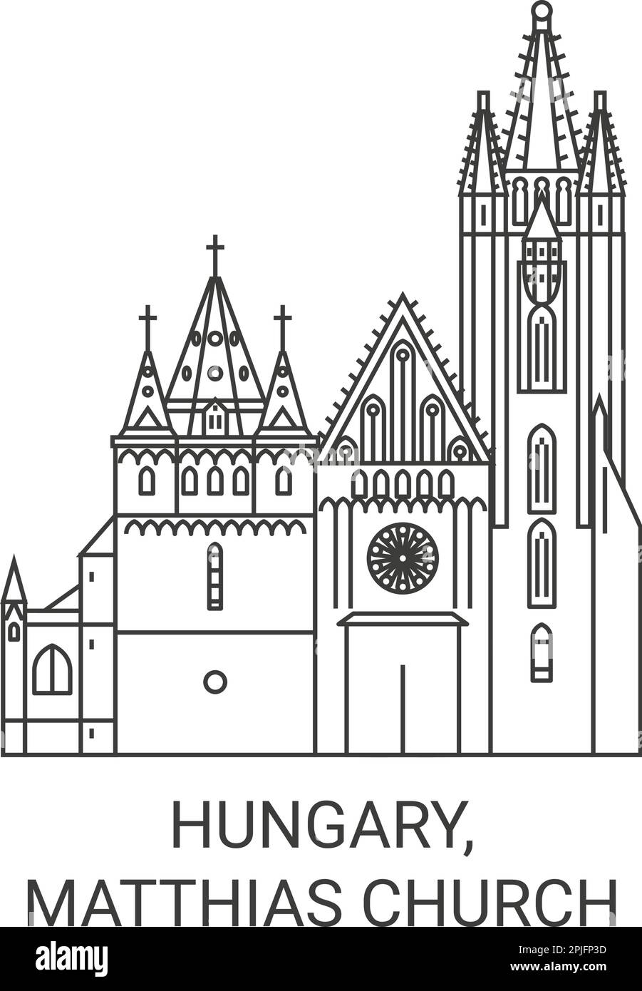 Ungarn, Matthiaskirche Reise Wahrzeichen Vektordarstellung Stock Vektor