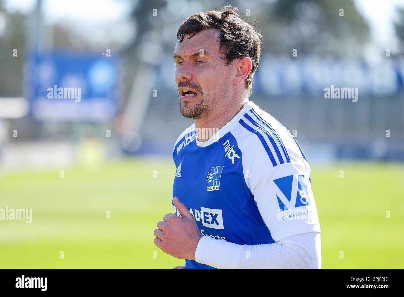 Lyngby, Dänemark. 02. April 2023. Andreas Bjelland von Lyngby, gesehen während des 3F. Superliga-Spiels zwischen Lyngby Boldklub und Silkeborg IF im Lyngby Stadium in Lyngby. (Foto: Gonzales Photo/Alamy Live News Stockfoto