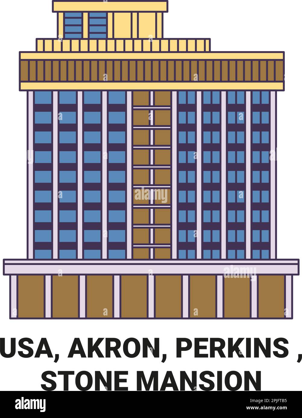 USA, Akron, Perkins, Stone Mansion Reise-Wahrzeichen Vektordarstellung Stock Vektor