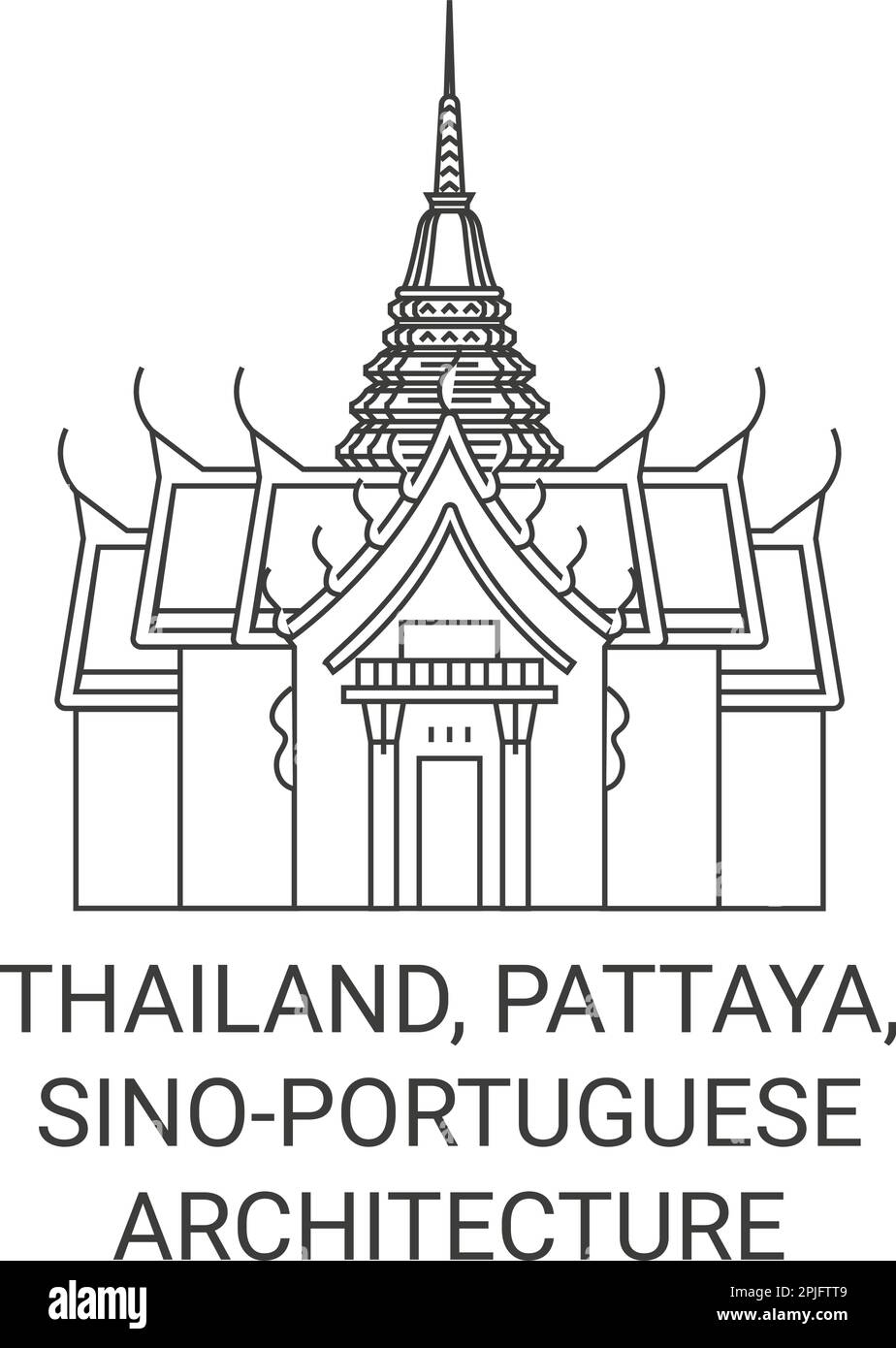 Thailand, Pattaya, Sinoportuguese Architektur Reise Wahrzeichen Vektordarstellung Stock Vektor