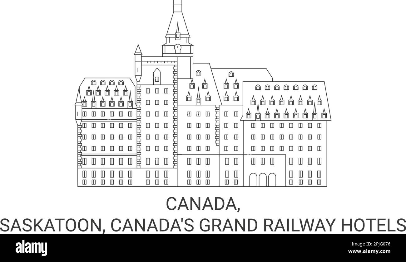 Vektordarstellung der kanadischen Grand Railway Hotels in Kanada, Saskatoon und Kanada Stock Vektor