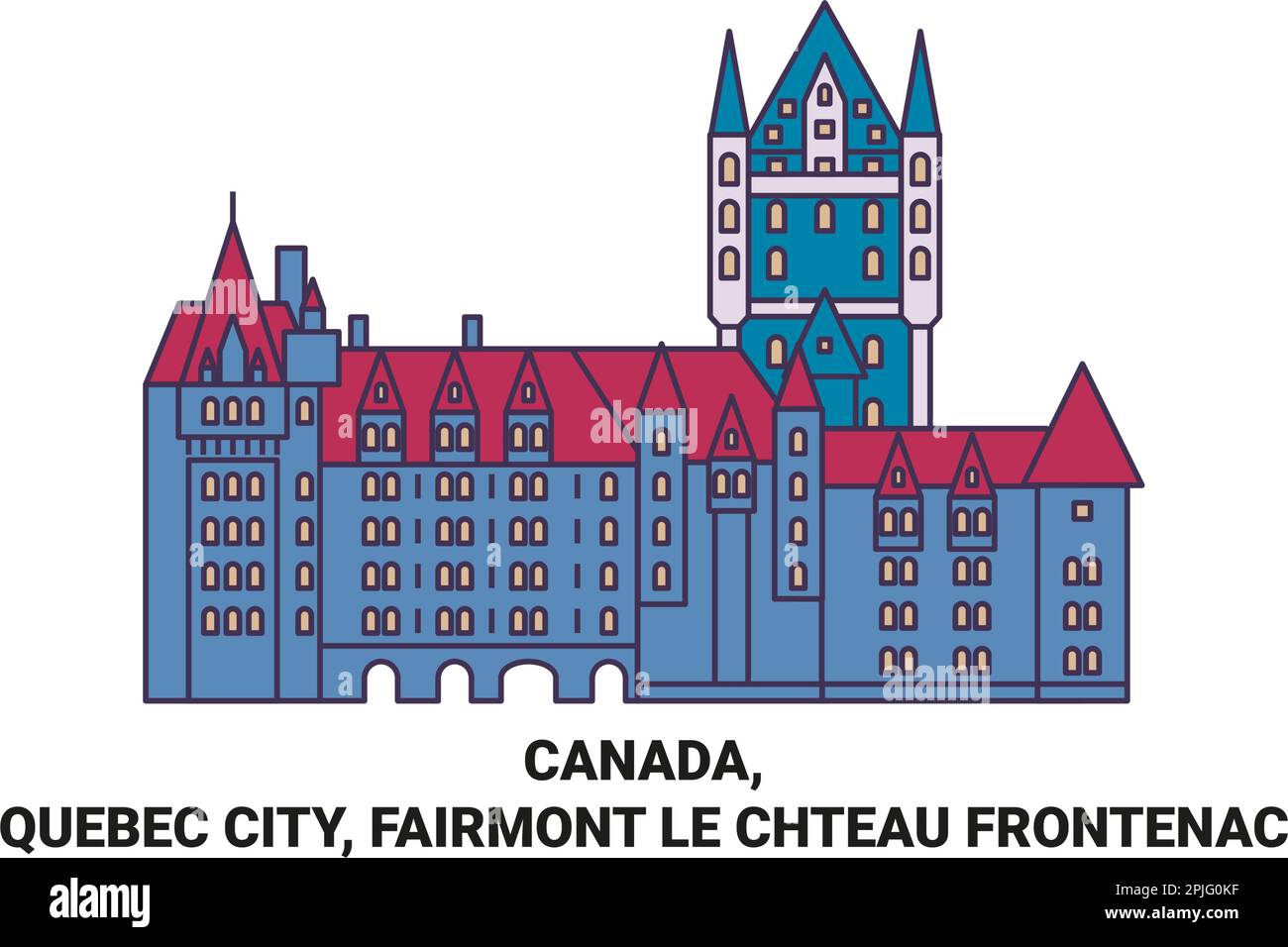 Vektordarstellung für Reiseziele wie Kanada, Quebec City, Fairmont Le Chteau Frontenac Stock Vektor