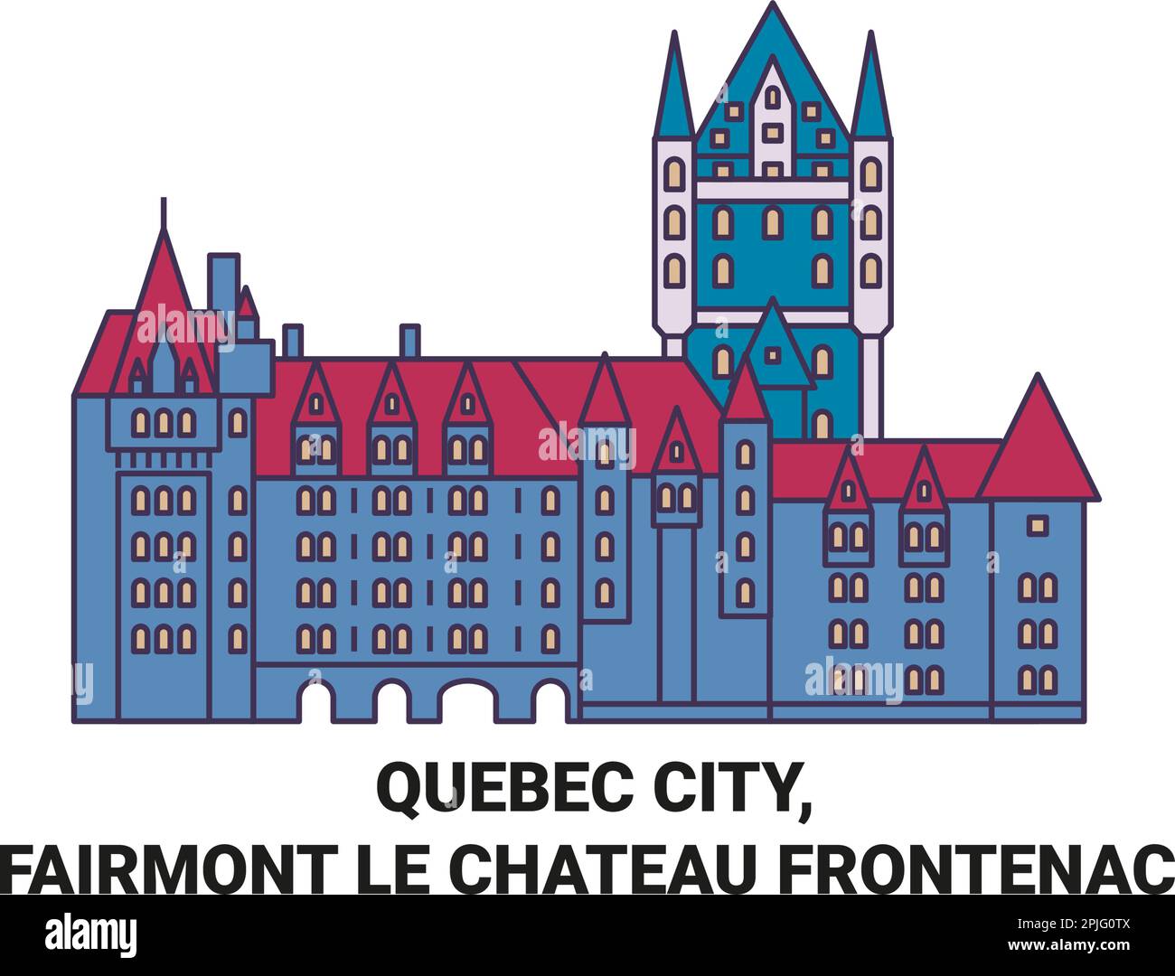 Vektorgrafik für Reisen nach Kanada, Quebec City, Fairmont Le Chateau Frontenac Stock Vektor