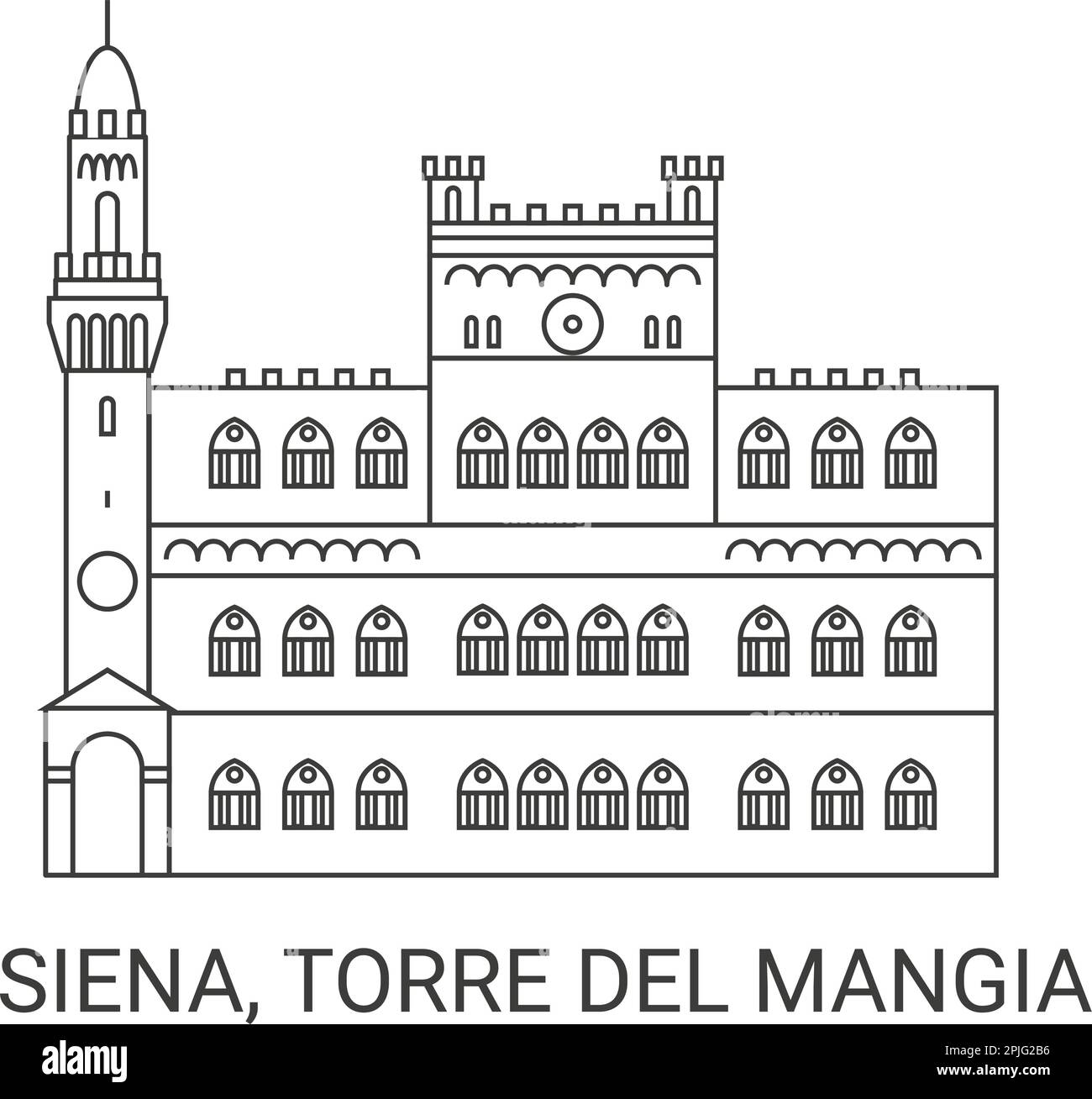 Italien, Siena, Torre Del Mangia, Reise-Wahrzeichen-Vektordarstellung Stock Vektor