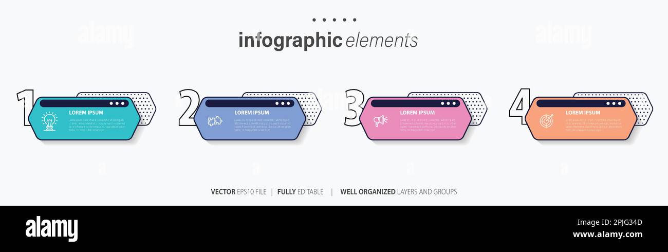 Vorlage für Vektor-Infografik-Design mit 4 Optionen oder Schritten Stock Vektor