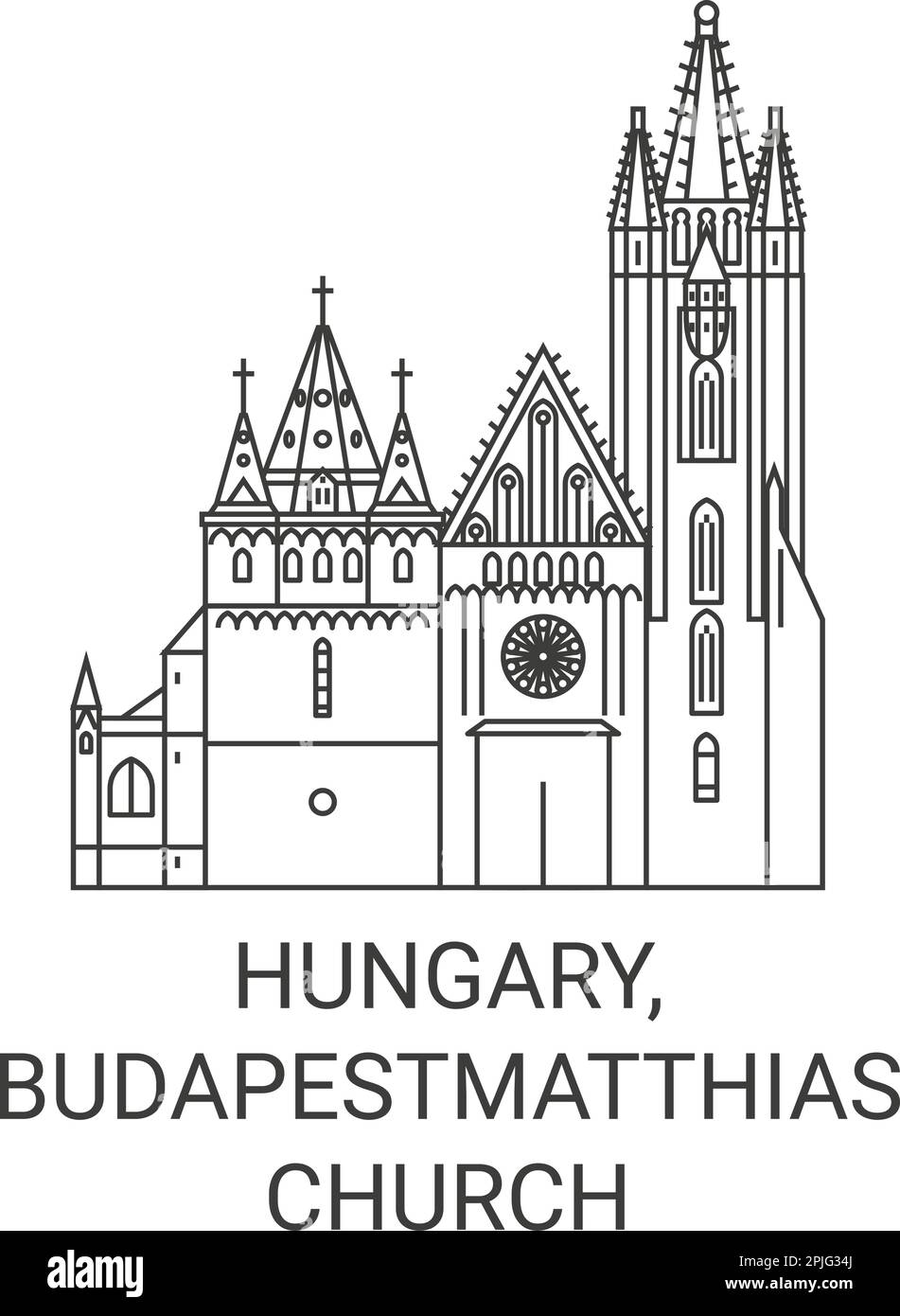 Ungarn, Budapest, Matthiaskirche reisen Wahrzeichen Vektordarstellung Stock Vektor
