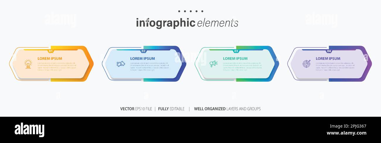 Vorlage für Vektor-Infografik-Design mit 4 Optionen oder Schritten Stock Vektor