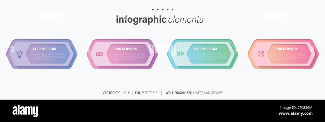 Vorlage für Vektor-Infografik-Design mit 4 Optionen oder Schritten Stock Vektor