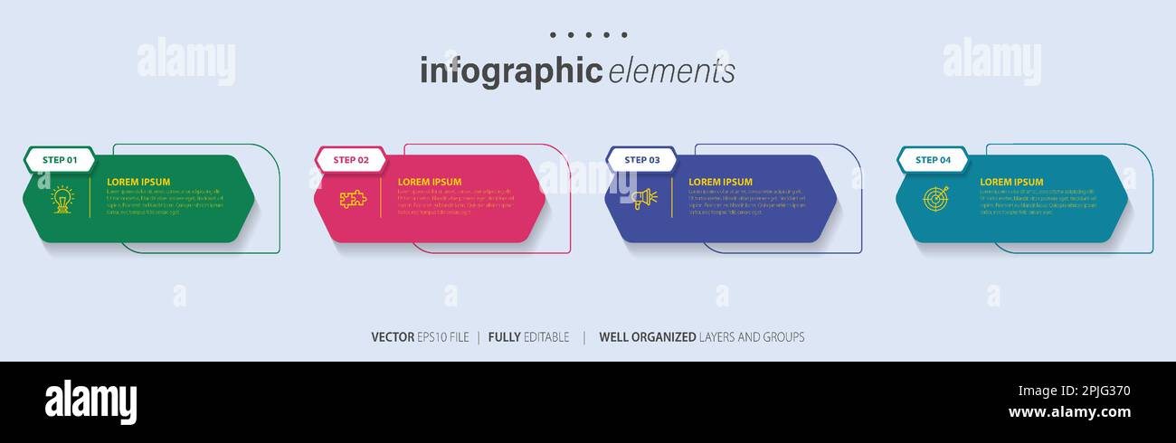 Vorlage für Vektor-Infografik-Design mit 4 Optionen oder Schritten Stock Vektor