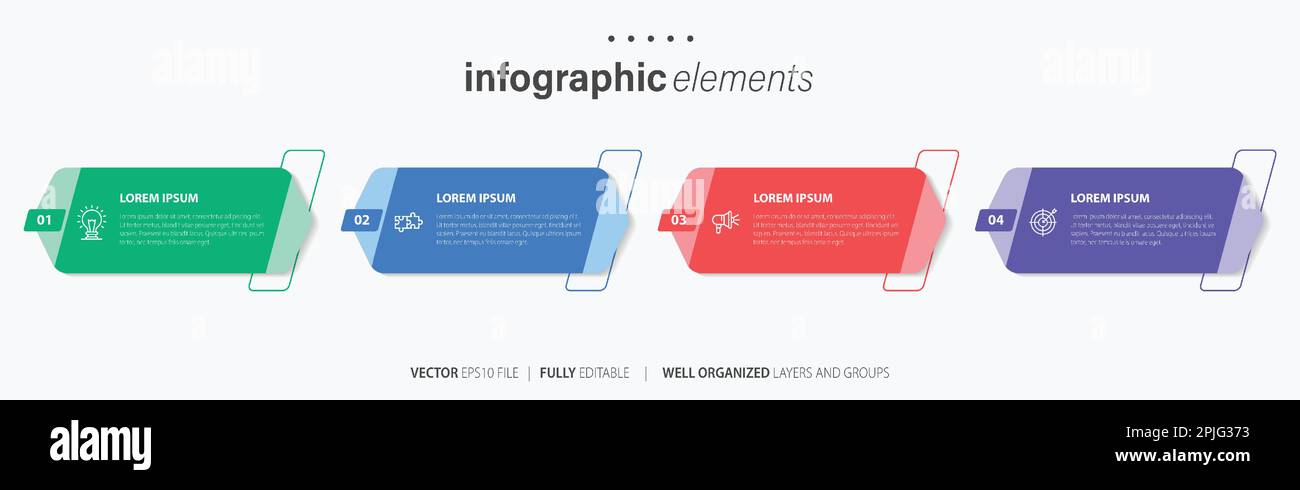 Vorlage für Vektor-Infografik-Design mit 4 Optionen oder Schritten Stock Vektor