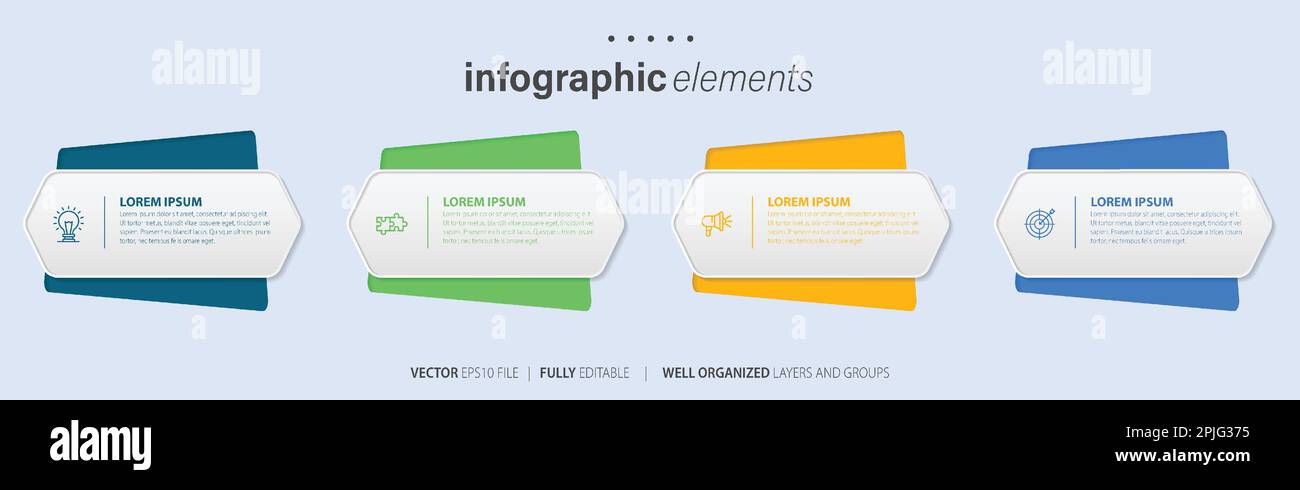 Vorlage für Vektor-Infografik-Design mit 4 Optionen oder Schritten Stock Vektor