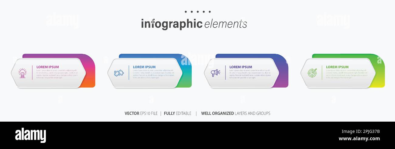 Vorlage für Vektor-Infografik-Design mit 4 Optionen oder Schritten Stock Vektor