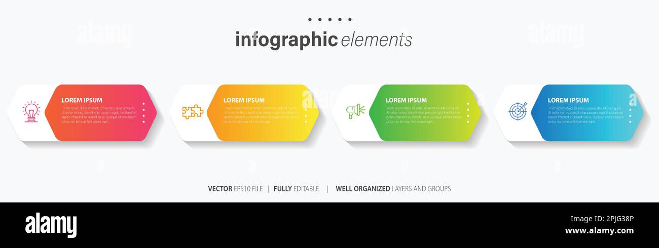 Vorlage für Vektor-Infografik-Design mit 4 Optionen oder Schritten Stock Vektor