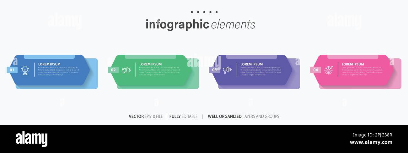 Vorlage für Vektor-Infografik-Design mit 4 Optionen oder Schritten Stock Vektor
