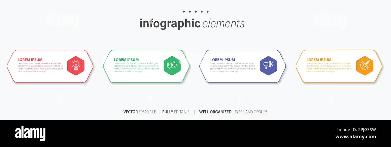 Vorlage für Vektor-Infografik-Design mit 4 Optionen oder Schritten Stock Vektor