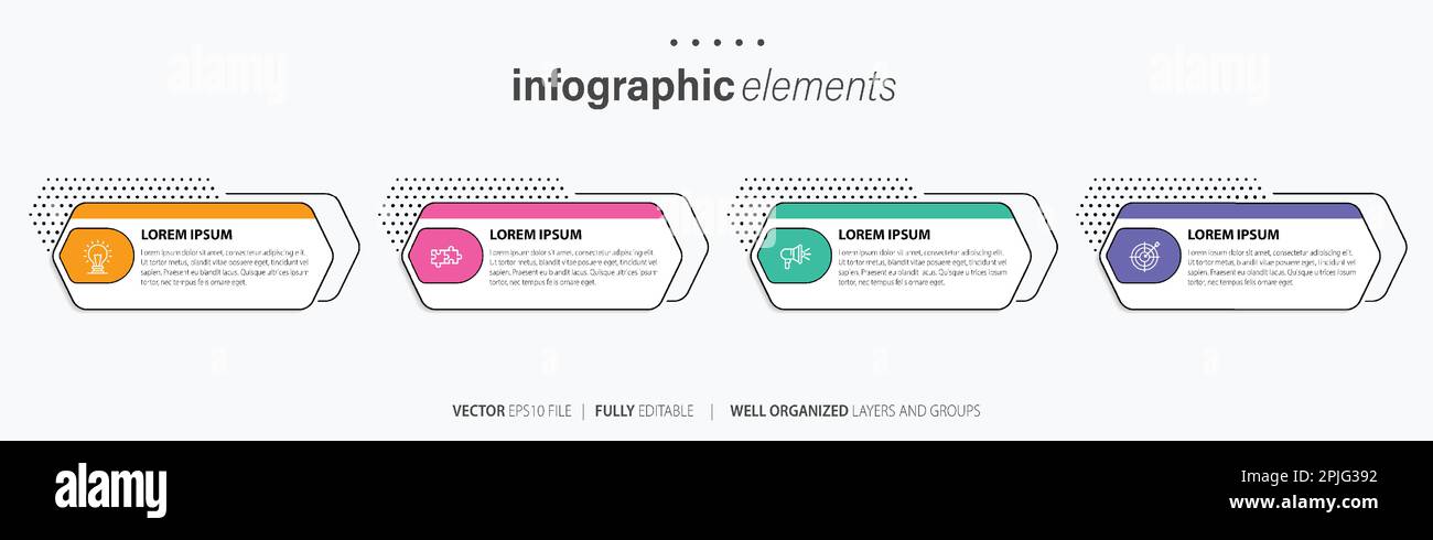 Vorlage für Vektor-Infografik-Design mit 4 Optionen oder Schritten Stock Vektor