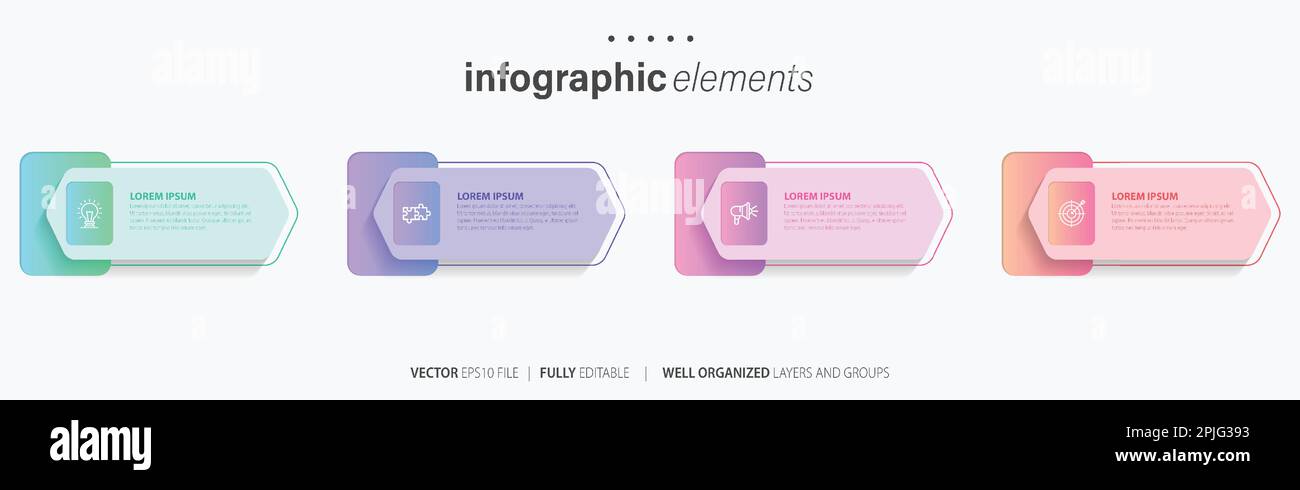 Vorlage für Vektor-Infografik-Design mit 4 Optionen oder Schritten Stock Vektor