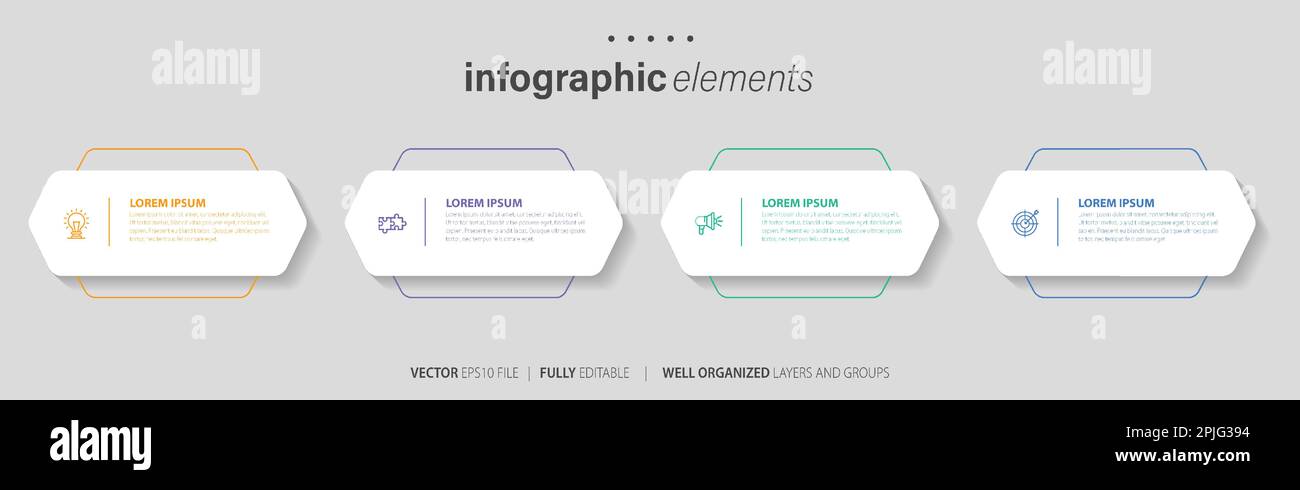 Vorlage für Vektor-Infografik-Design mit 4 Optionen oder Schritten Stock Vektor