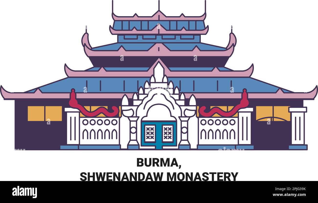 Burma, Shwenandaw Kloster reisen Wahrzeichen Vektordarstellung Stock Vektor