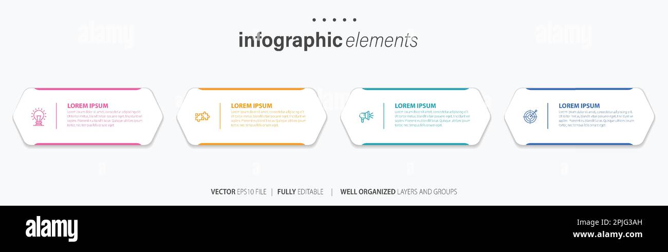 Vorlage für Vektor-Infografik-Design mit 4 Optionen oder Schritten Stock Vektor