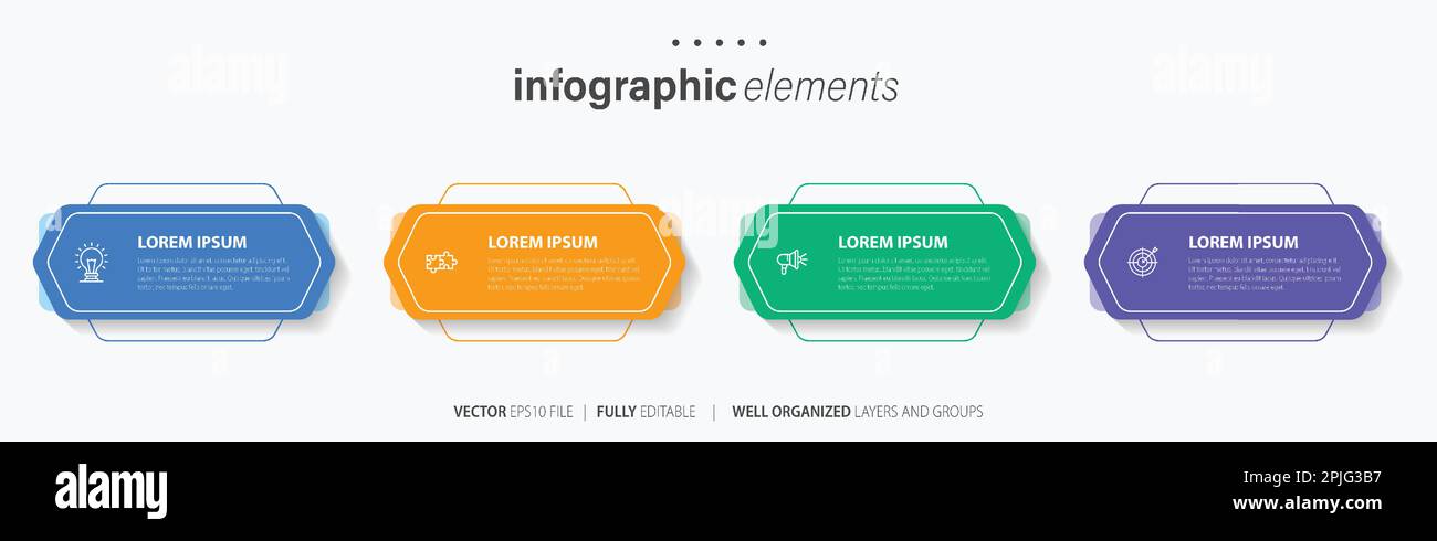 Vorlage für Vektor-Infografik-Design mit 4 Optionen oder Schritten Stock Vektor