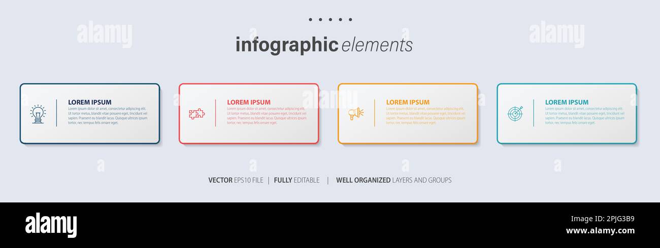 Vorlage für Vektor-Infografik-Design mit 4 Optionen oder Schritten Stock Vektor
