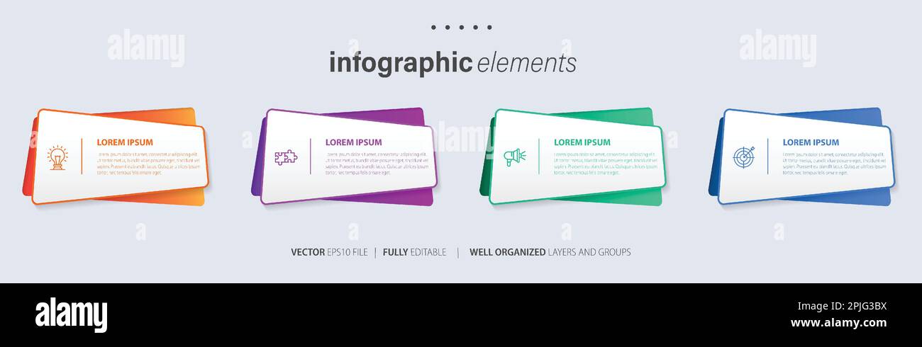 Vorlage für Vektor-Infografik-Design mit 4 Optionen oder Schritten Stock Vektor