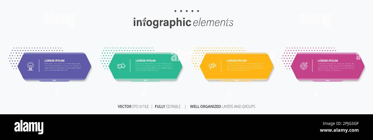 Vorlage für Vektor-Infografik-Design mit 4 Optionen oder Schritten Stock Vektor
