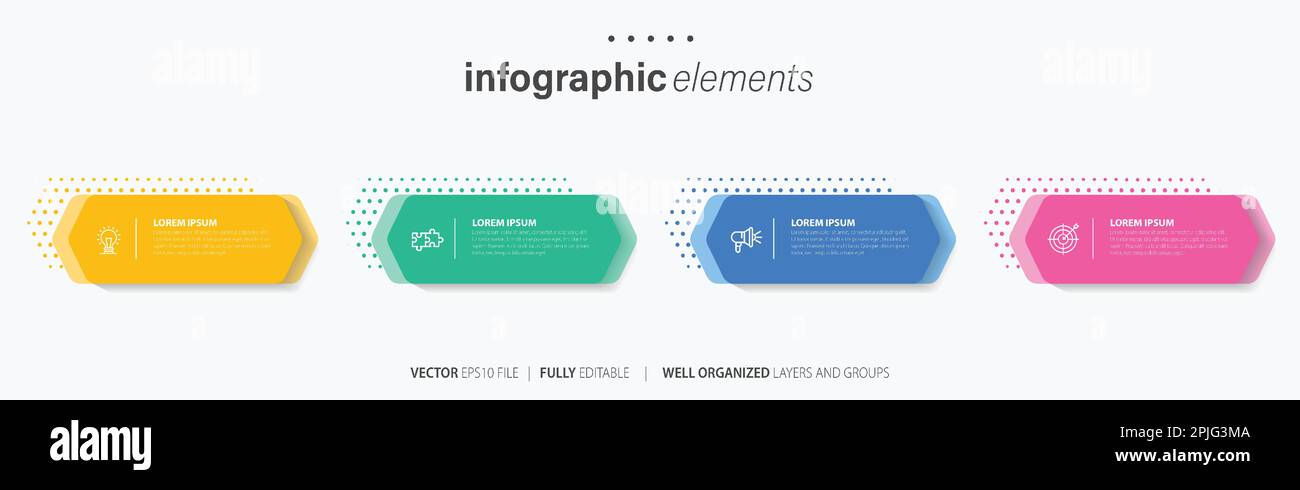Vorlage für Vektor-Infografik-Design mit 4 Optionen oder Schritten Stock Vektor