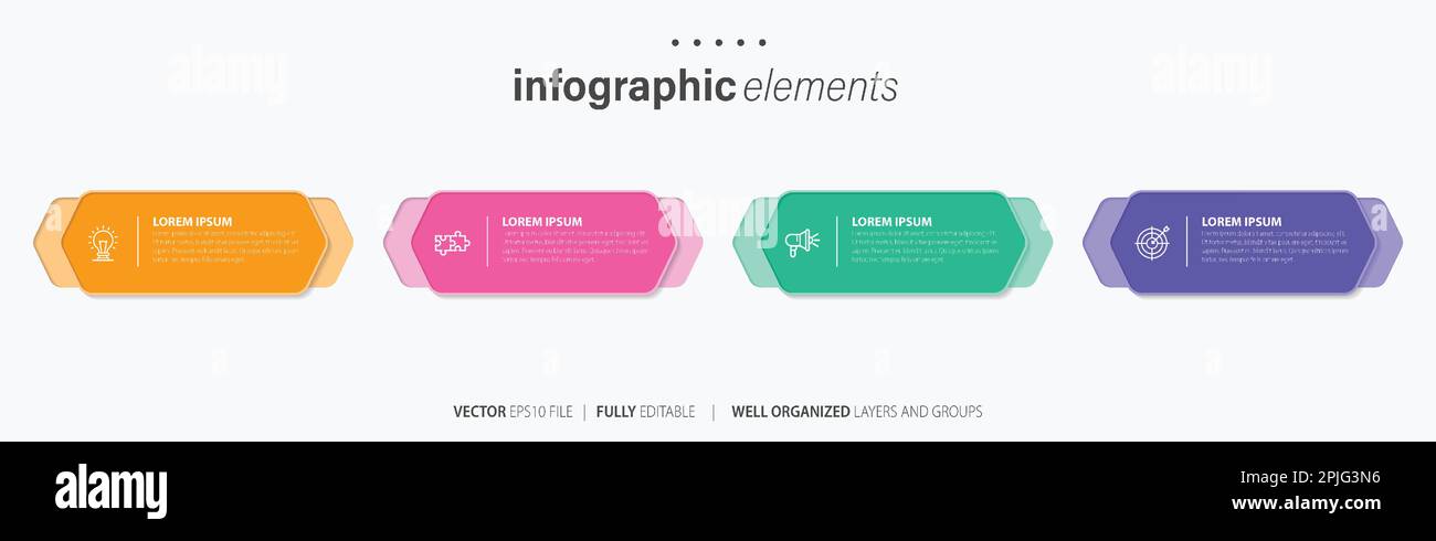 Vorlage für Vektor-Infografik-Design mit 4 Optionen oder Schritten Stock Vektor