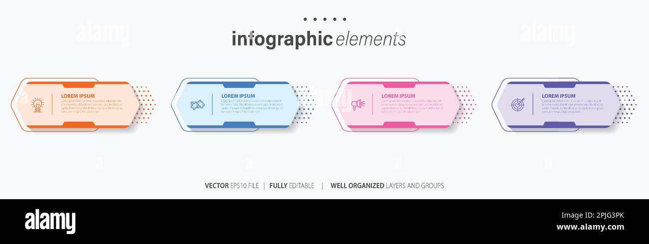 Vorlage für Vektor-Infografik-Design mit 4 Optionen oder Schritten Stock Vektor