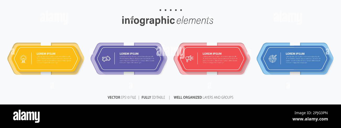 Vorlage für Vektor-Infografik-Design mit 4 Optionen oder Schritten Stock Vektor