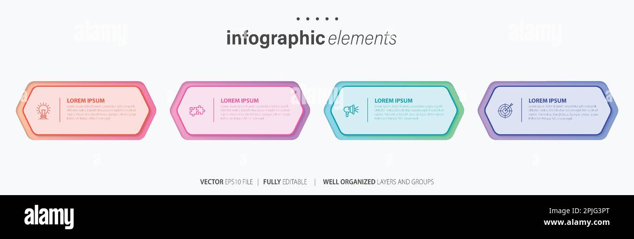 Vorlage für Vektor-Infografik-Design mit 4 Optionen oder Schritten Stock Vektor