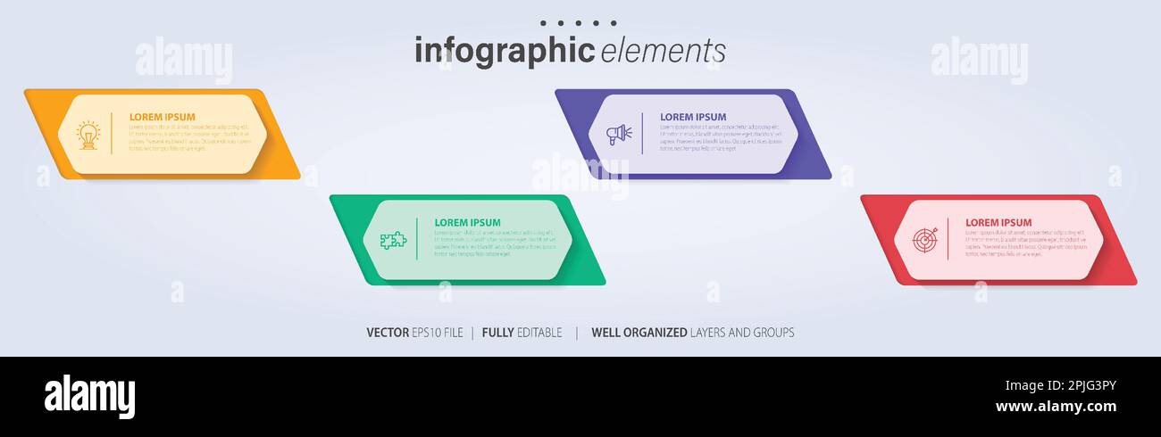 Vorlage für Vektor-Infografik-Design mit 4 Optionen oder Schritten Stock Vektor