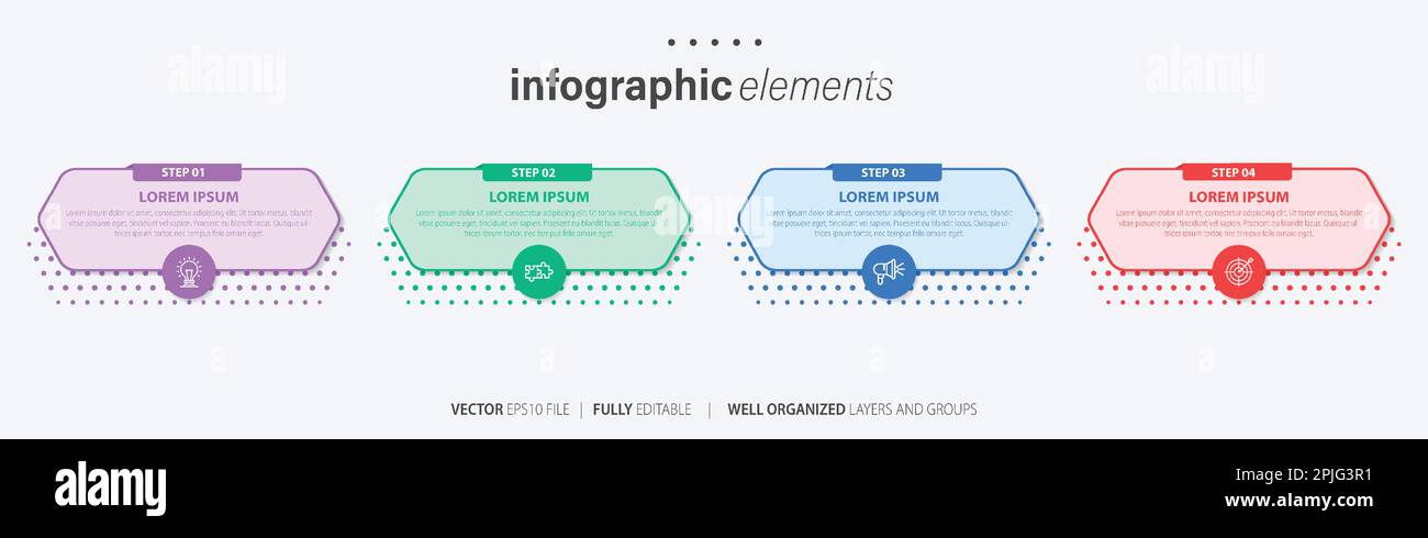 Vorlage für Vektor-Infografik-Design mit 4 Optionen oder Schritten Stock Vektor