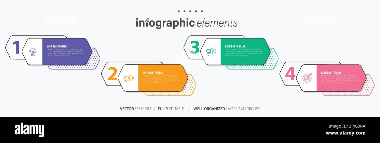 Vorlage für Vektor-Infografik-Design mit 4 Optionen oder Schritten Stock Vektor