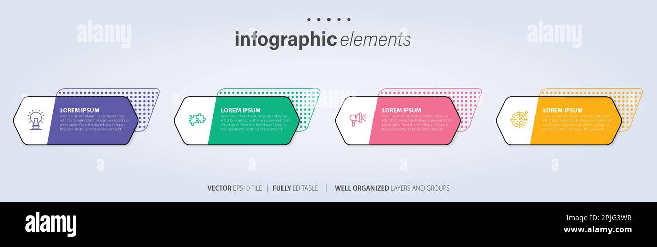 Vorlage für Vektor-Infografik-Design mit 4 Optionen oder Schritten Stock Vektor