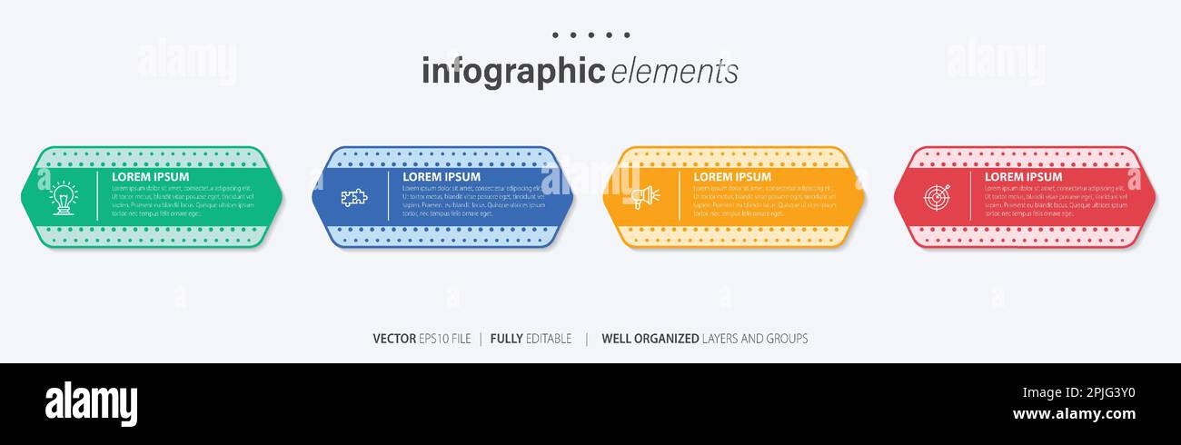 Vorlage für Vektor-Infografik-Design mit 4 Optionen oder Schritten Stock Vektor