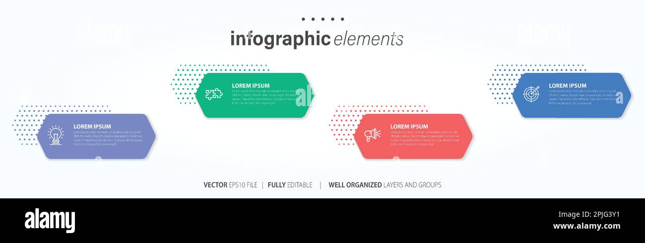 Vorlage für Vektor-Infografik-Design mit 4 Optionen oder Schritten Stock Vektor