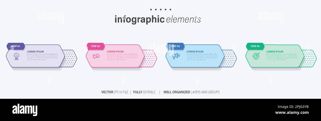 Vorlage für Vektor-Infografik-Design mit 4 Optionen oder Schritten Stock Vektor