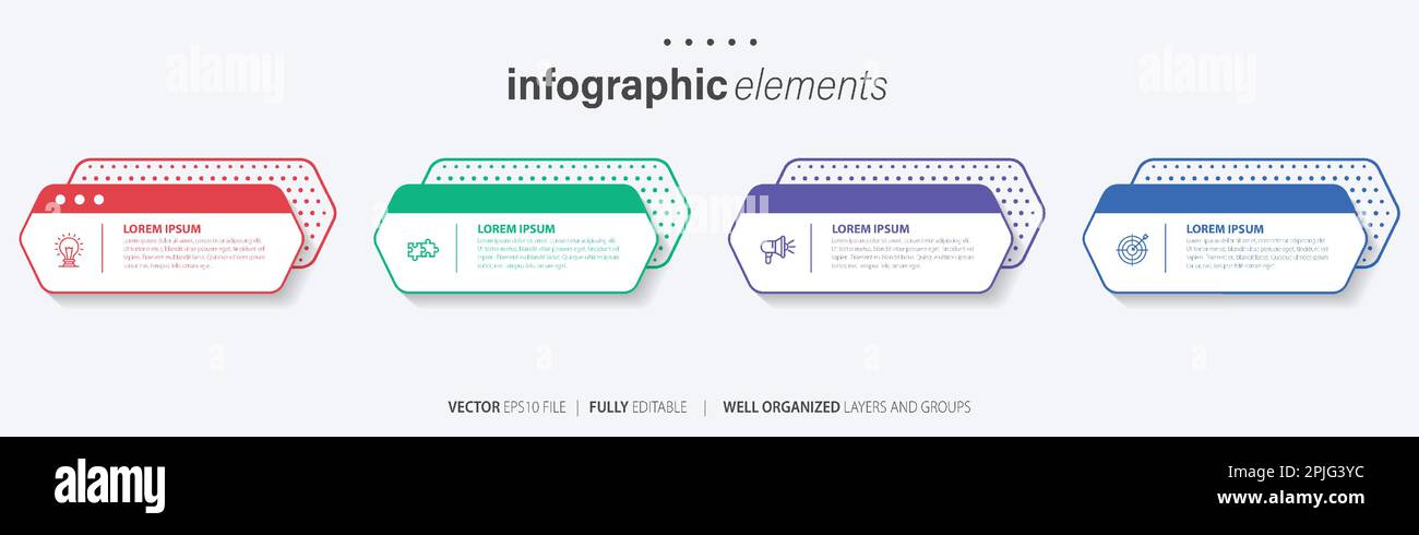 Vorlage für Vektor-Infografik-Design mit 4 Optionen oder Schritten Stock Vektor