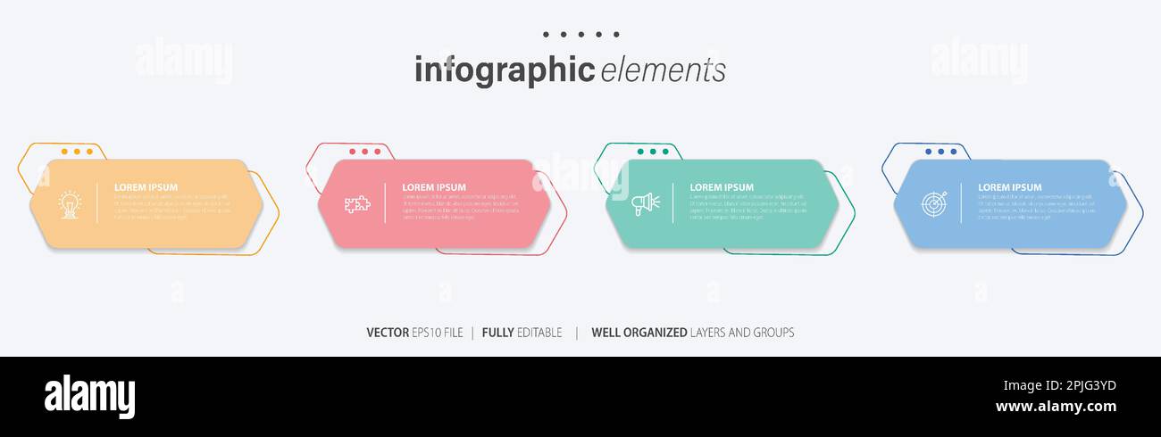 Vorlage für Vektor-Infografik-Design mit 4 Optionen oder Schritten Stock Vektor