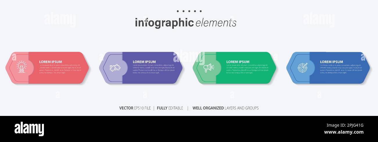 Vorlage für Vektor-Infografik-Design mit 4 Optionen oder Schritten Stock Vektor