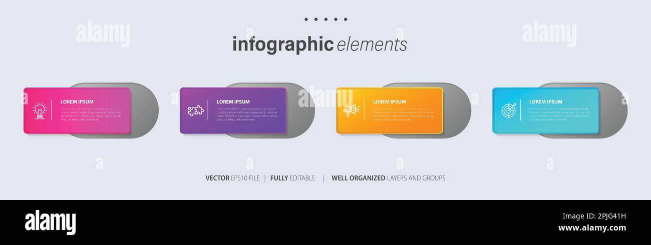 Vorlage für Vektor-Infografik-Design mit 4 Optionen oder Schritten Stock Vektor