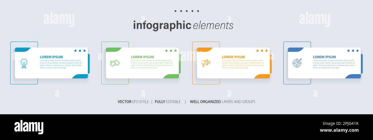 Vorlage für Vektor-Infografik-Design mit 4 Optionen oder Schritten Stock Vektor