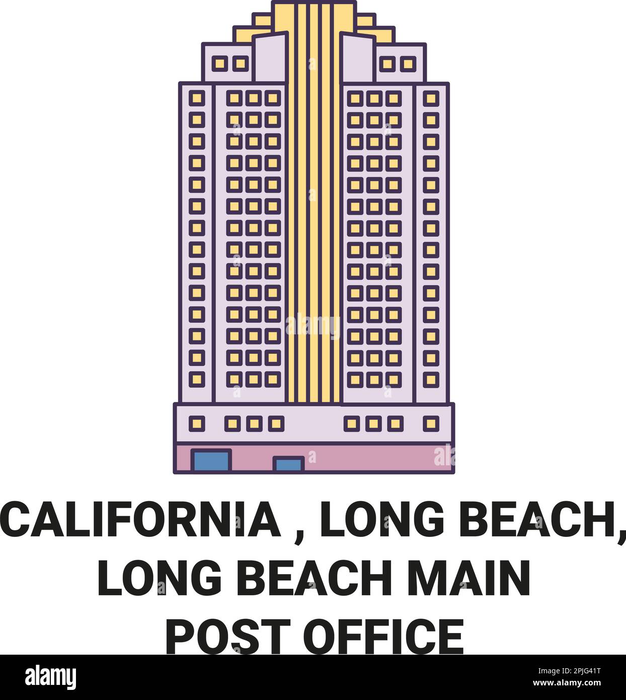 USA, Kalifornien, Long Beach, Long Beach Hauptpostamt Reise Wahrzeichen Vektordarstellung Stock Vektor