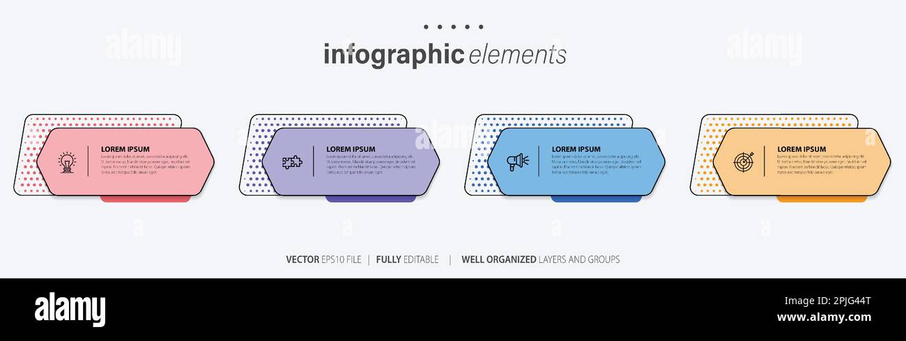 Vorlage für Vektor-Infografik-Design mit 4 Optionen oder Schritten Stock Vektor