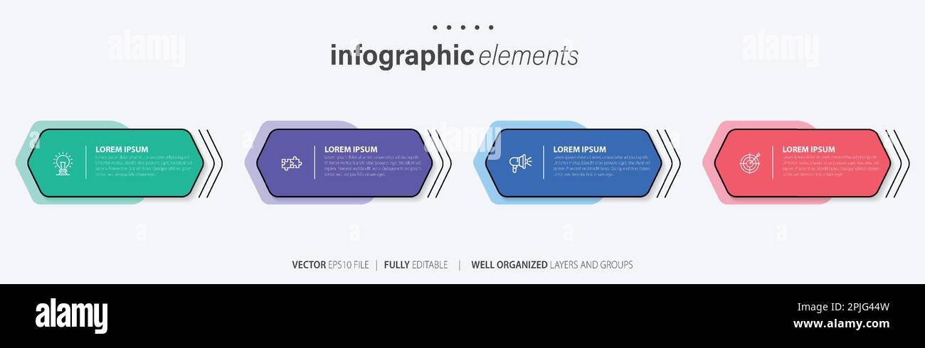 Vorlage für Vektor-Infografik-Design mit 4 Optionen oder Schritten Stock Vektor