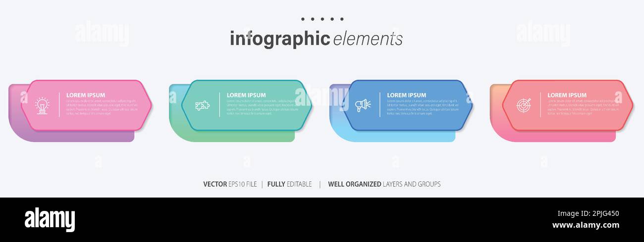 Vorlage für Vektor-Infografik-Design mit 4 Optionen oder Schritten Stock Vektor
